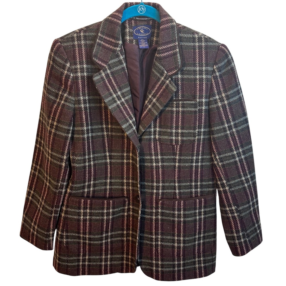 Chelsea Cambell Petite Plaid Wool Blend Blazer Jacket‎ Women Size 4